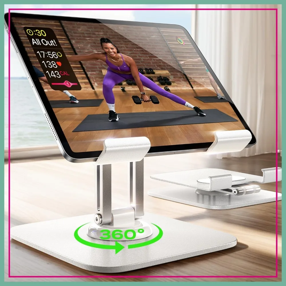 

Adjustable Tablet Stand for Desk, Rotating Display Stand for iPad, Kindle, PC Office Accessories (White)