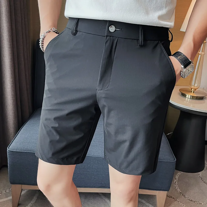 Pantalones cortos elásticos de estilo coreano para hombre, Shorts ajustados de alta calidad para negocios, traje Delgado informal de verano, talla grande 29-36