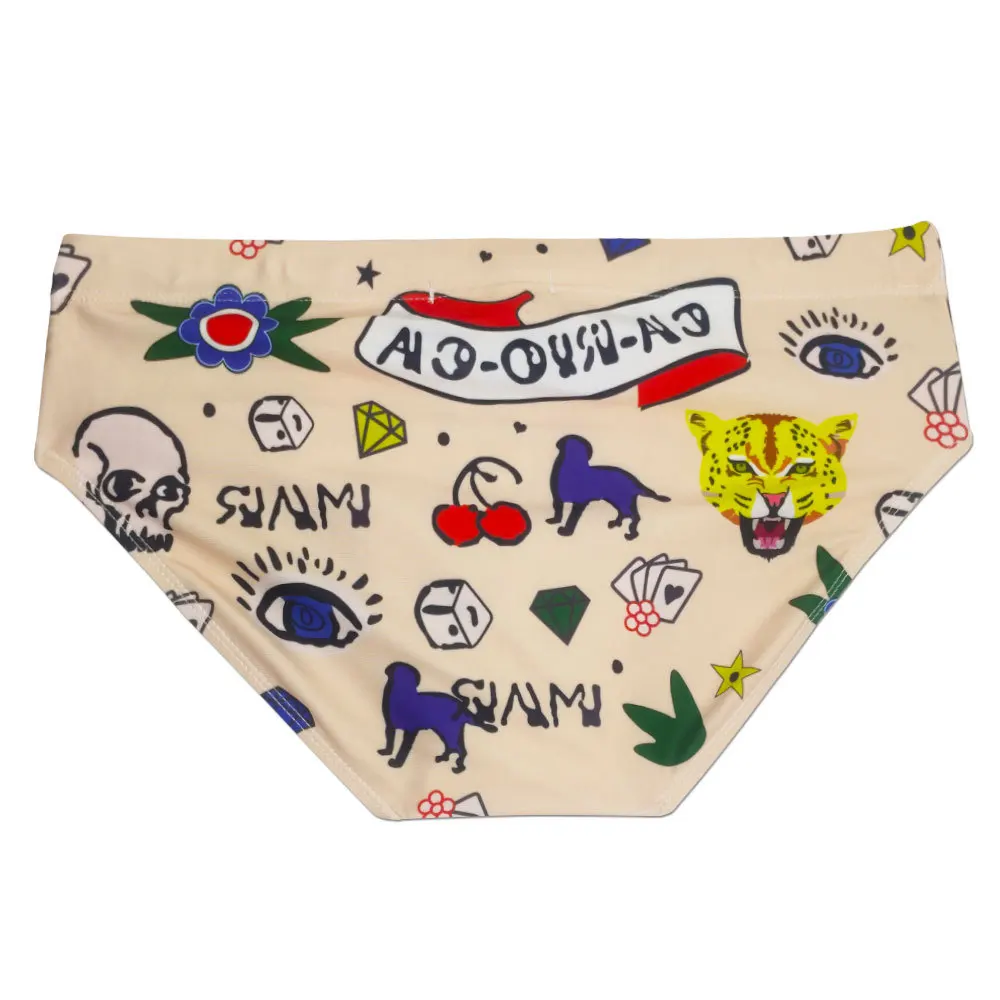 2025graffiti skin tone fashion printed triangle swimming trunks trend close-fitting foreign trade triangle swimming shortsUXH097