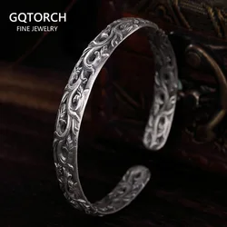 S925 Sterling Silver Bracelet for Women Men Retro Antique Foliate Scrollwork Vine Flower Ethnic Bangles Thai Silver Jewelry
