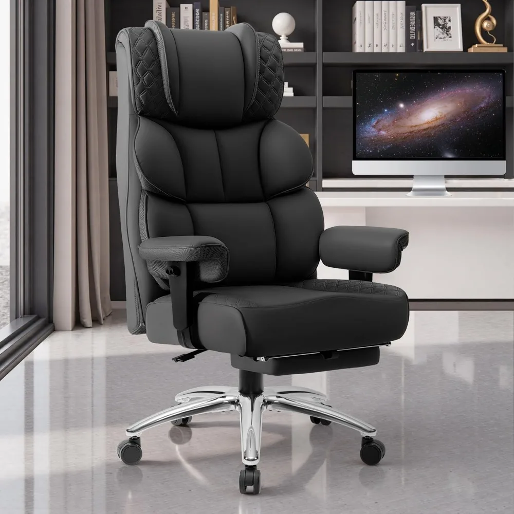 

Office Desk Chair, Big and Tall Leather Gaming Chair with Footrest, Wide Ergonomic Comfy Executive High-Back Reclining Computer
