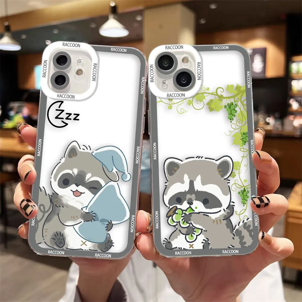 Lovely Cute Raccoon Cover Angel Eyes Clear Case For Samsung Galaxy A03 A04 A05 A05S A11 S10 S20 S21 S22 S23 S24 Case Funda Shell