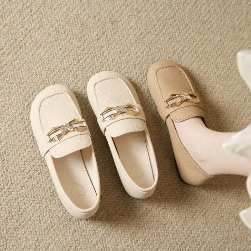 女性のための小さな革のビーニーシューズ,レトロな英国のフラットシューズ,カジュアル,新しい,春と秋,2022