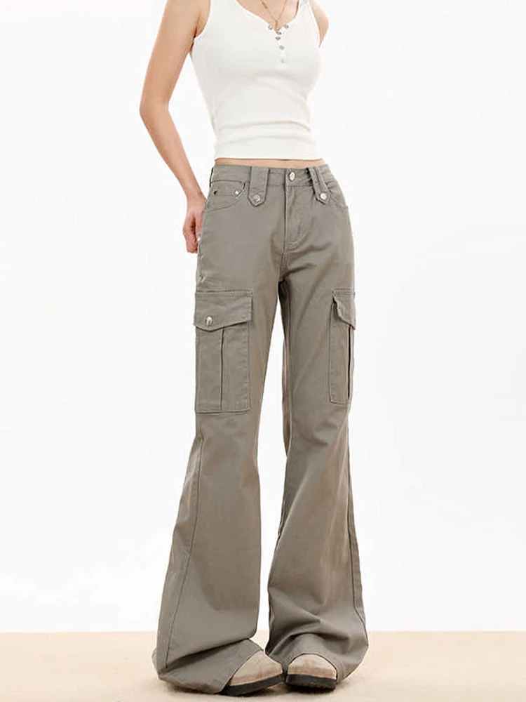 جينز نسائي منخفض الارتفاع كاكي أمريكي ريترو Bootcut جينز دينم سروال Y2k ياباني 2000s شارع العليا Harajuku جرس سفلي