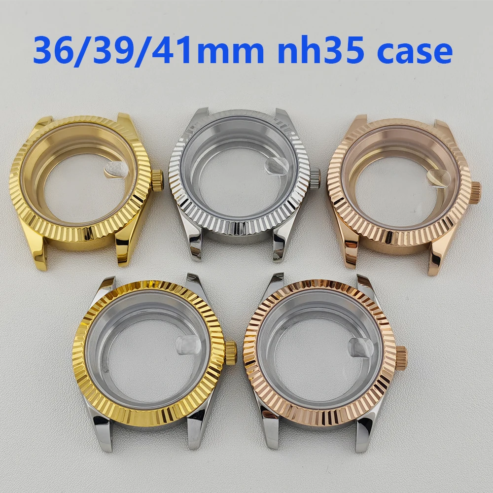 36/39/41mm Silver Rose Gold Two Tone NH35 Case Watch Case Sapphire Glass for Movement NH35/NH36 Watch Parts fit 28.5mm Dial