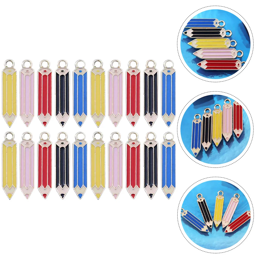 

50 Pcs Colored Crayon Pendant Charm Necklace Pencil Shaped Jewelry Charms Making Accessories Alloy Student for Bracelet