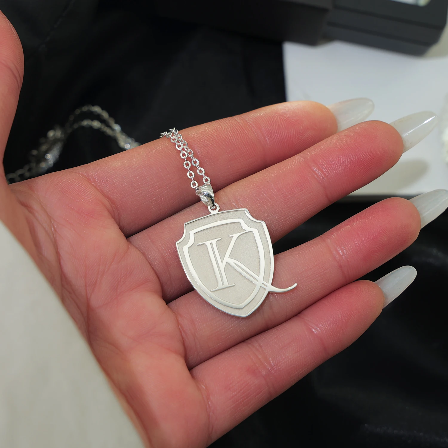 25mm Pendant Necklace 925 Solid silver Engraved Personalized 3D Logo Shield Shape Fashion Necklace For Lover Gift