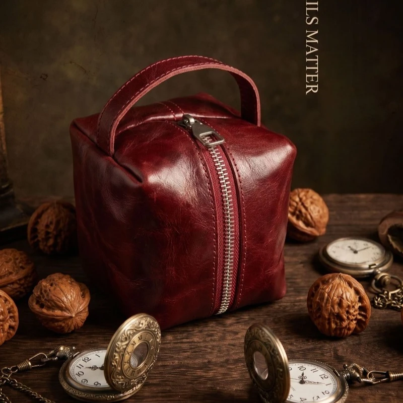 Small Bucket type Bag for Coin Purse,Top handle Portable Travel Coin storage pouch Cowhide Coin & Accessory Holder for Women