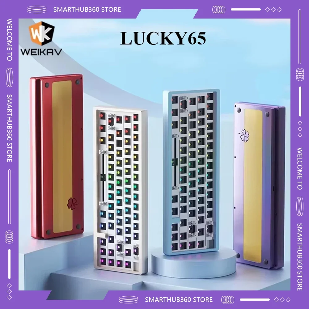 Weikav Lucky65 Kit Keyboard Mekanikal Bluetooth, Kit Keyboard Gaming 3Mode nirkabel dengan aluminium Aloi RGB Gasket PC kantor Gamer