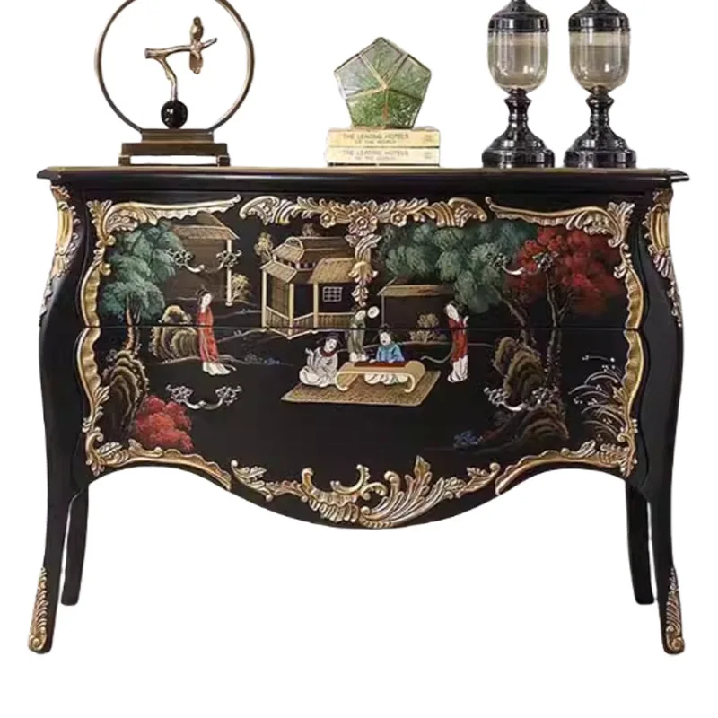 Chinese-style entrance cabinet, court retro engraving, painted decoration, drawer, chest cabinet, locker, solid wood