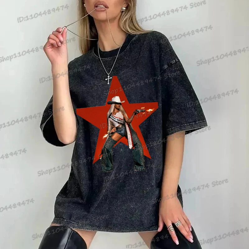 

Хлопковая стираная футболка унисекс, футболка с принтом Beyonce Cowboy Carter Tour, топы в стиле Харадзюку, винтажные модные мужские и женские футболки