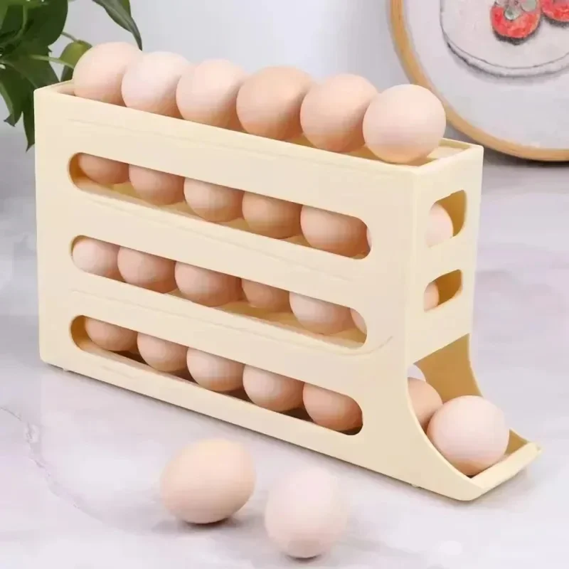 4 Layer Automatic Rolling Egg Holder Rack Refrigerator Storage Box Kitchen Fridge Organizer Egg Dispenser Tray