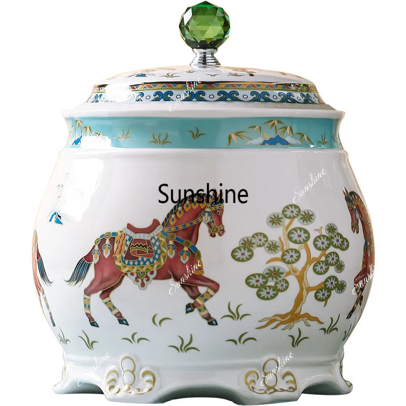 Ceramic rice tank household with lid Nordic insect-proof moisture sealed flour tank
