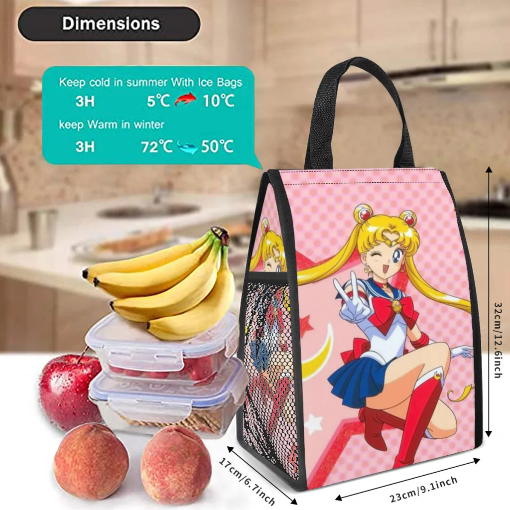 Girls-Sailor-Moon Lunch Bags Girls Large-capacity Bag Insulated Thermal Portable for Travel Picnic