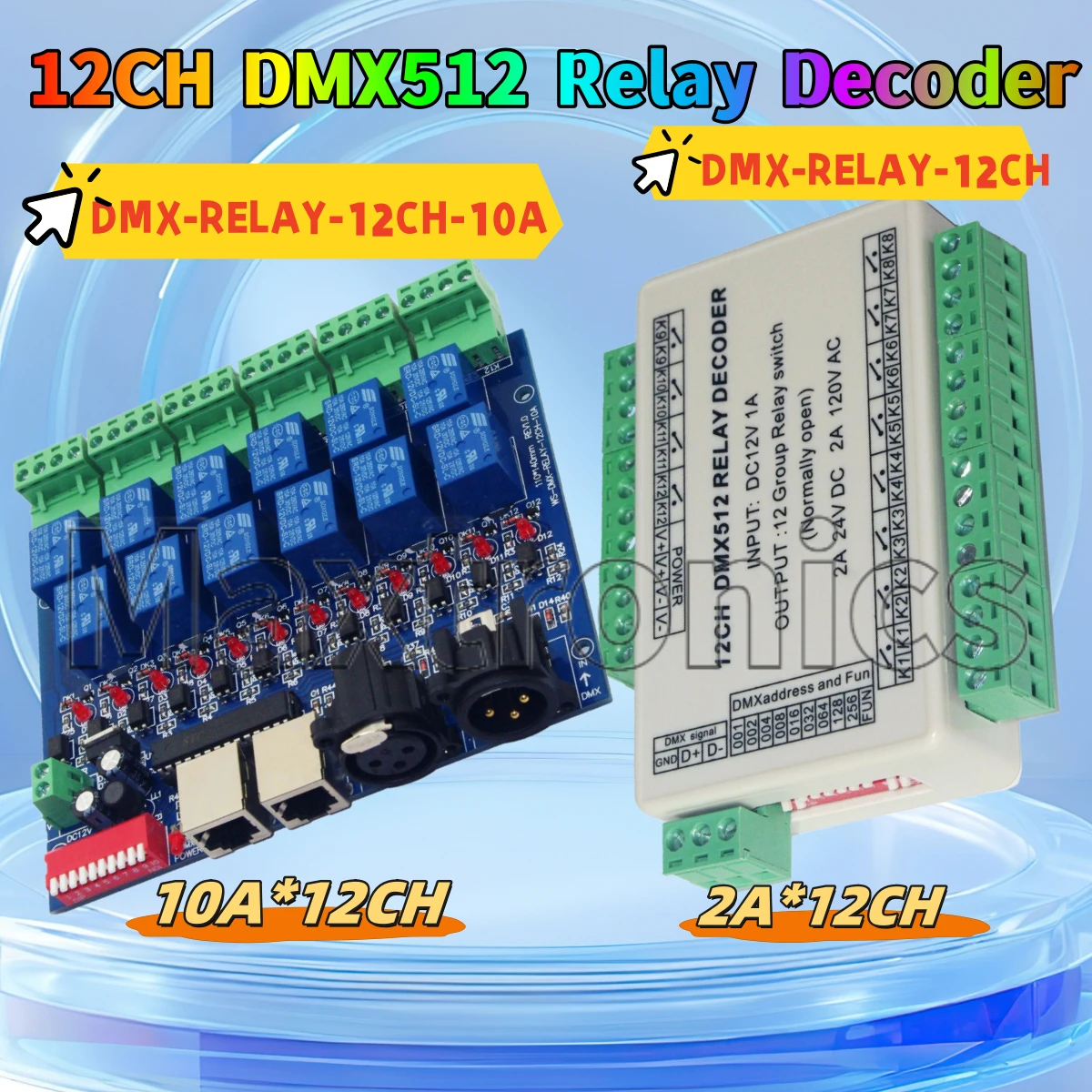 DC12V 12CH DMX512 Relay Decoder 12 Way Group Relay Switch 12 Channel 12ch*10A/ 12ch*2A Switch Dimmer for LED DMX-RELAY-12CH-10A
