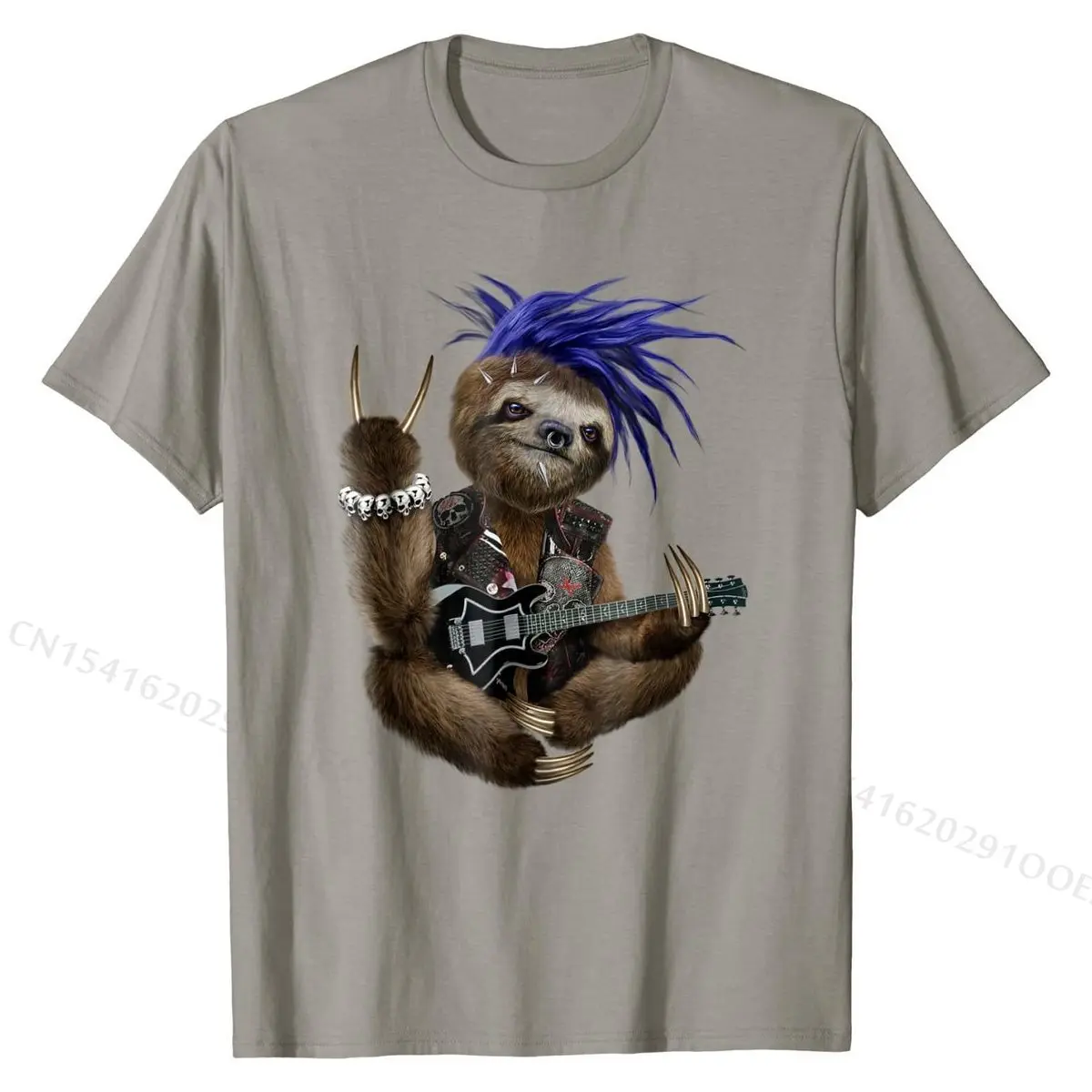 Punk Sloth as Guitarist in Heavy Metal Band - T-Shirt Tops Shirts New  Crazy Cotton Men Top T-shirts Europe