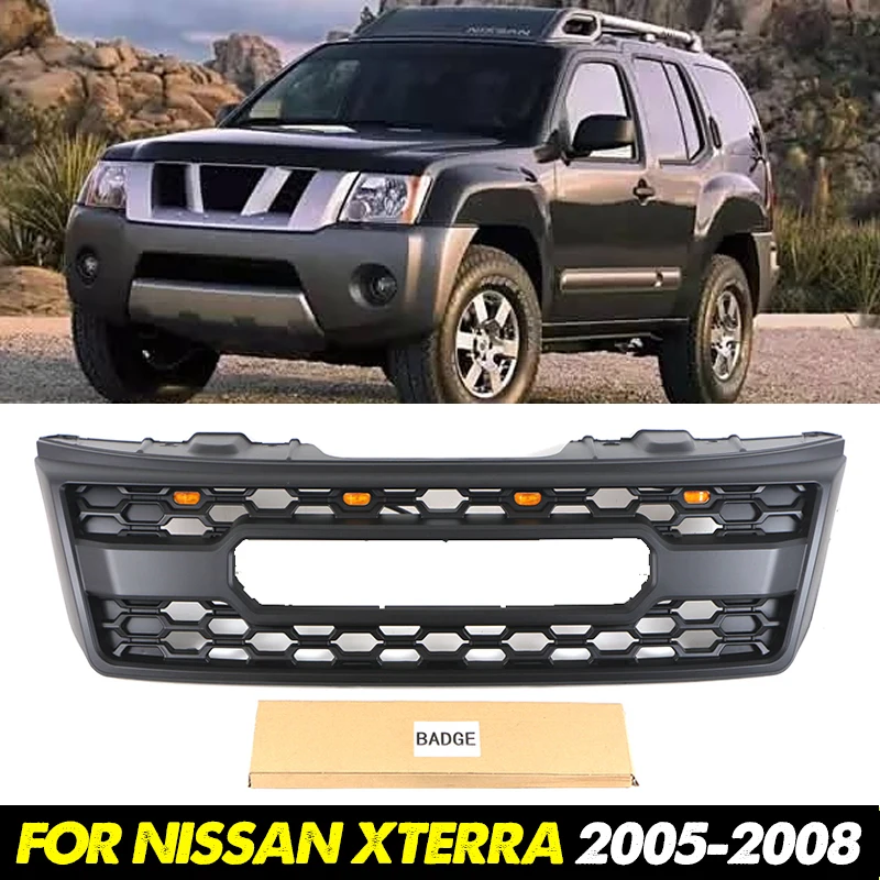 Front Grill With Led Lights Bumper Grille Modification Accessories Auto Parts Fits For 2005-2008 NISSAN XTERRA