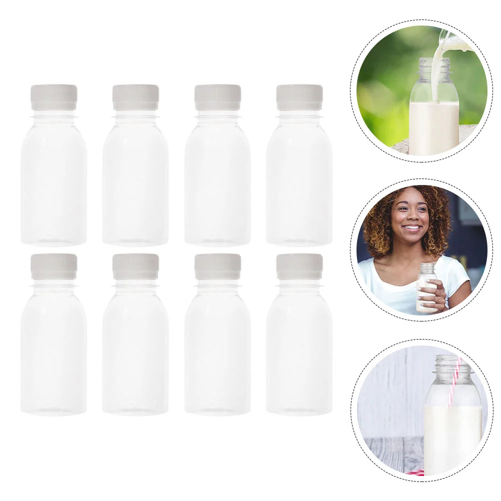 

8 Pcs Milk Bottle Plastic Bottles with Lids for Fridge Empty Drinks Hair Water Small Reusable