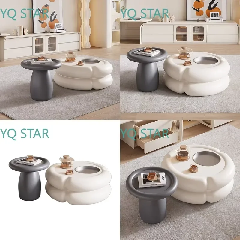 Modern White Round Painted Coffee Table Set for Oak Birch Wabi Sabi MDF Nesting Tables Living Room Furniture Minimalist Home