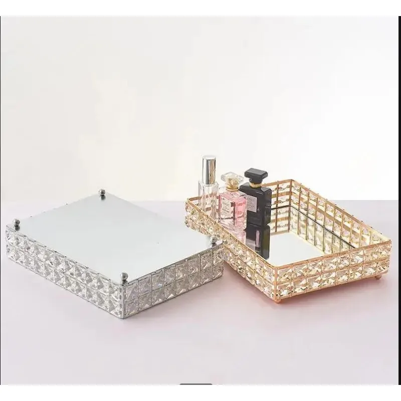 

European Crystal Party Tray Metal Glass Storage Cosmetic Fruit Ornament Living Room Desktop Crafts Home Decoration