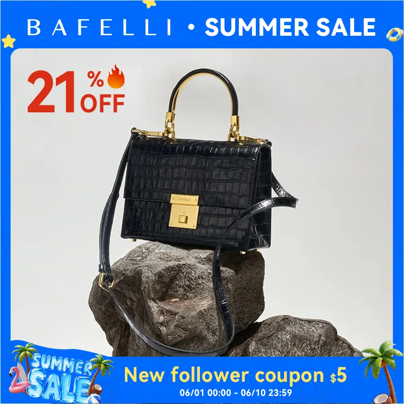 BAFELLI PURSE 2026 LUXURY BAG CROCODILE GRAIN LEATHER EVENING HANDBAG FASHION BUSINESS HANDLE CASUAL WOMEN FEMALE CROSSBODY