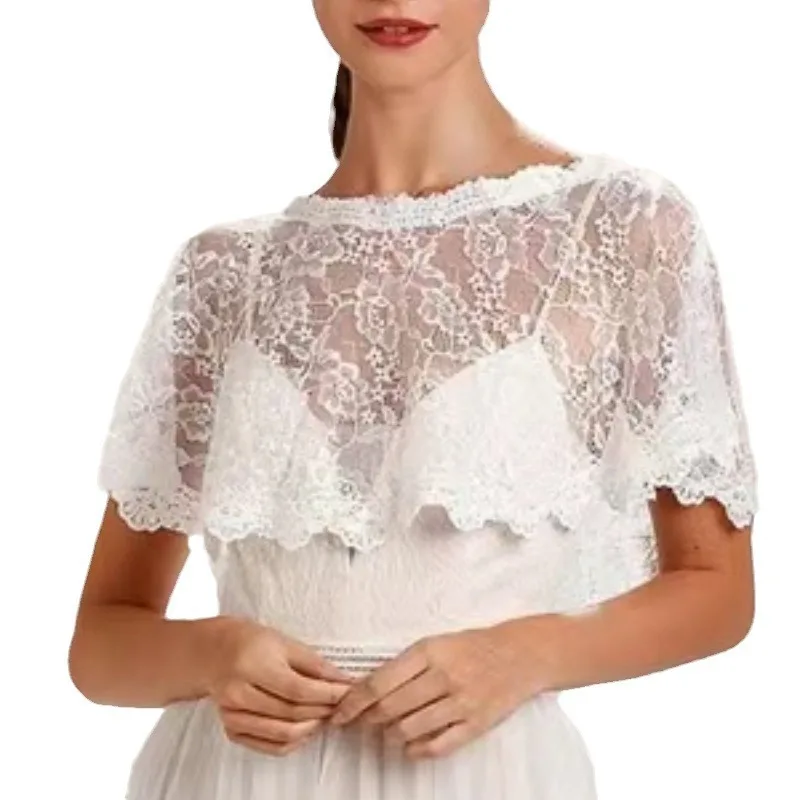 Elegant Bridal Lace Wraps Wedding Accessories Short Sleeves Shurg Evening Dress Cape Bridal Gown Shawl image 5