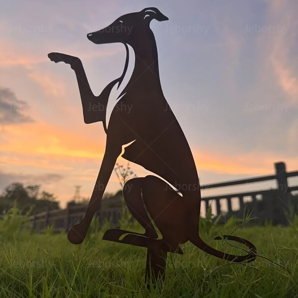 1pc Greyhound Metal Garden Stake Pet Memorial Marker Ground Insert Outdoor Yard Decoration for Dog Lovers