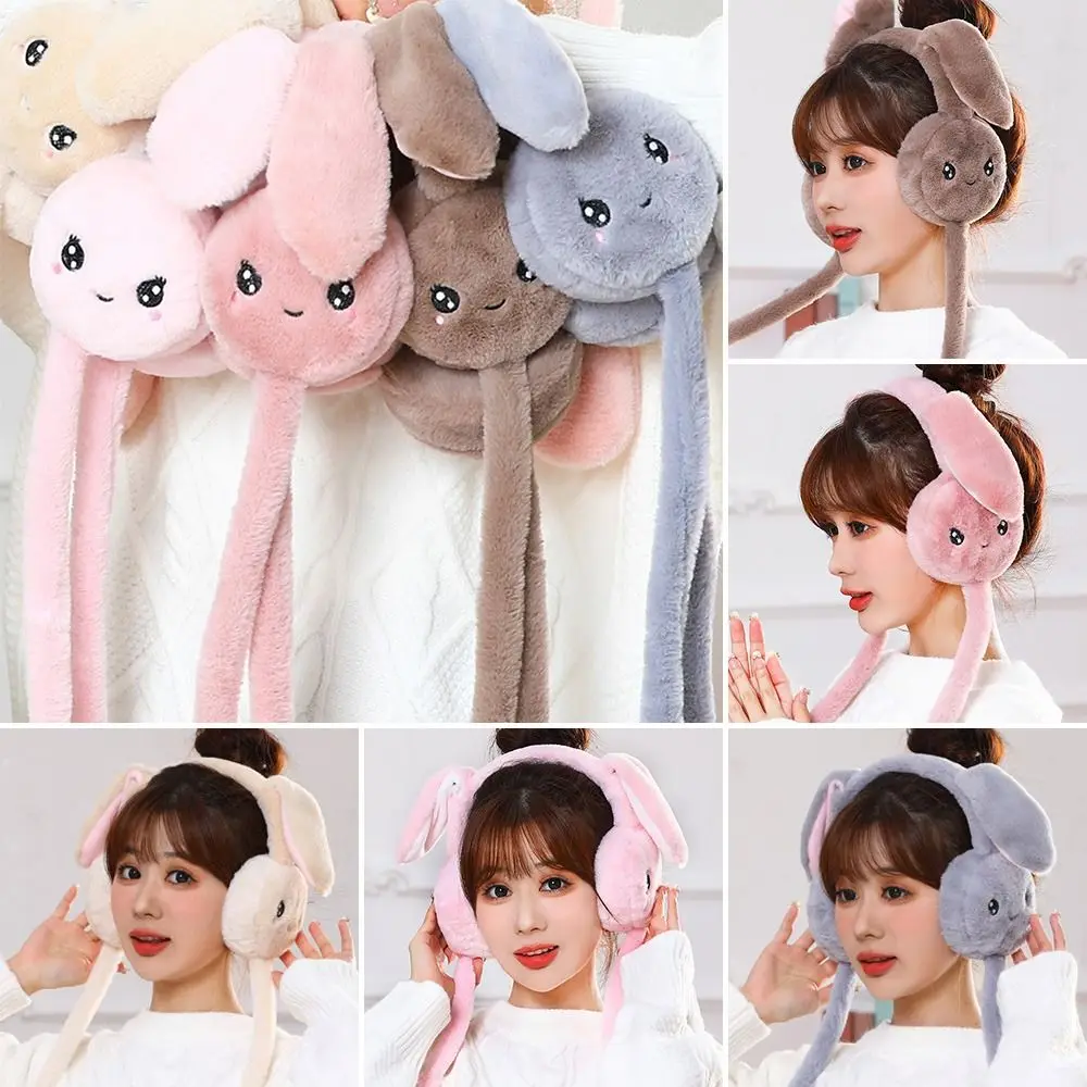 Moving Rabbit Ears Protection Earmuffs Student Couple Cold Winter Plush Ear Muffs Ear Warmers Funny Toys For Kids Adult Gifts