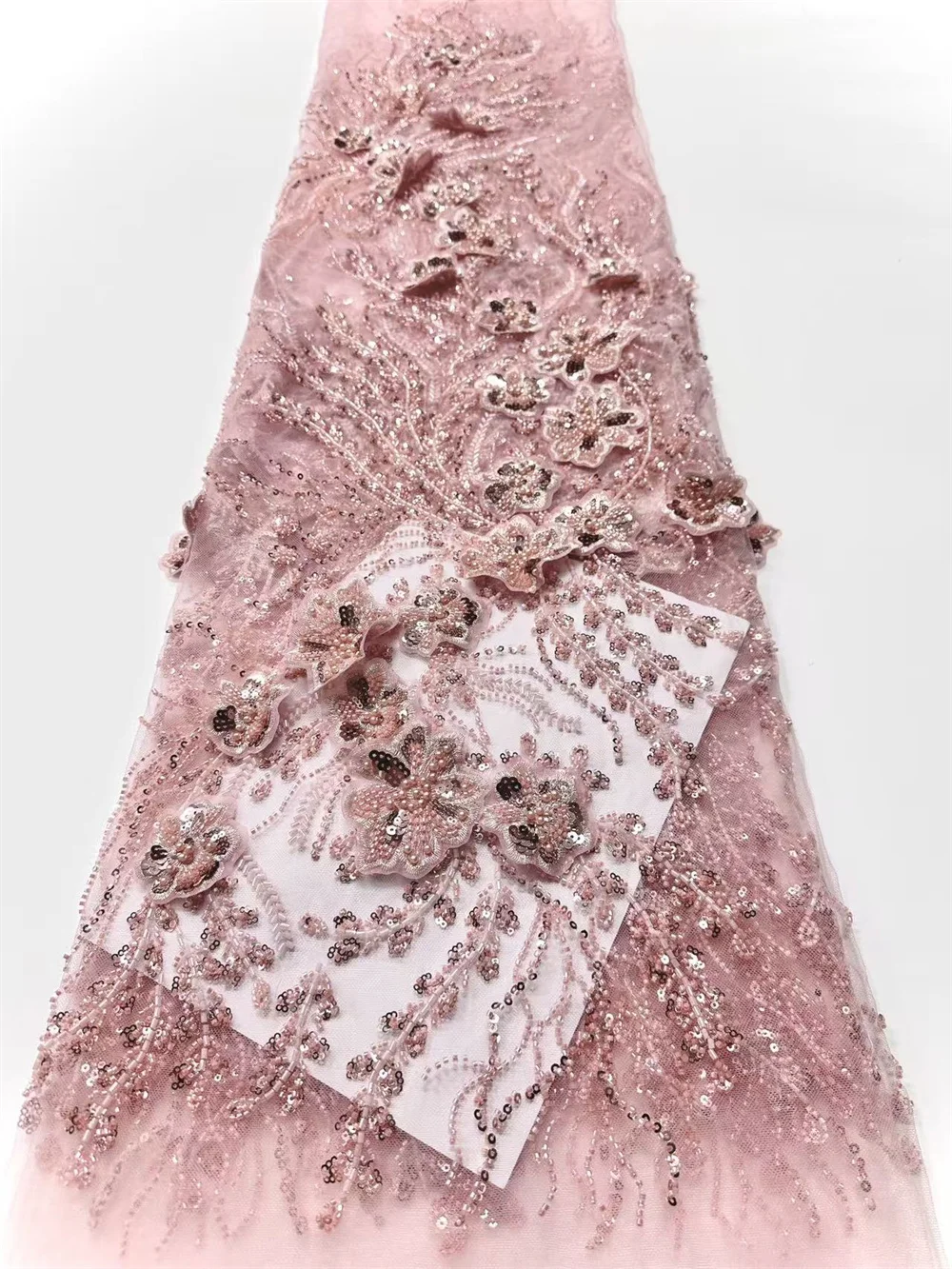 African Lace Fabric 5 Yards High Quality 2025 Beaded Green French Lace Fabrics Quality 2025 Sequins Elegant Party Dresses H90-1