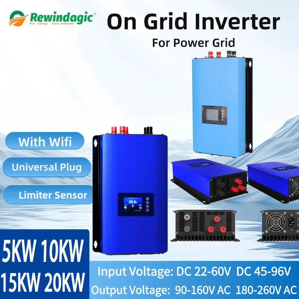 On Grid Inverter 20000W 10000W Inverter With Limiter 48V 60V 72V Battery Sun Wind Grid Tie Inverter Support Wifi communication