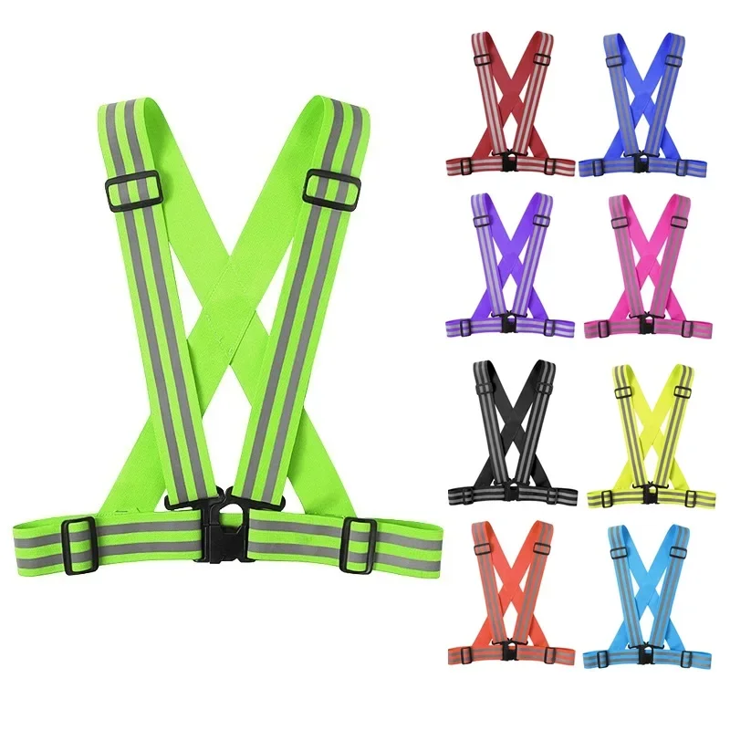 New 5cm Reflective Safety Vests Lightweight Adjustable Elastic Jacket Hi Vis Strips for Night Traffic Control Running Cycling