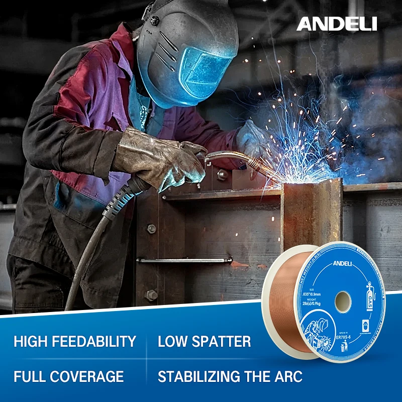 ANDELI 1KG MIG Welding Wire ER70S-6 0.8/0.9mm Carbon Steel Gas Sheilded Soild Welding Wire for MIG Welding Machine