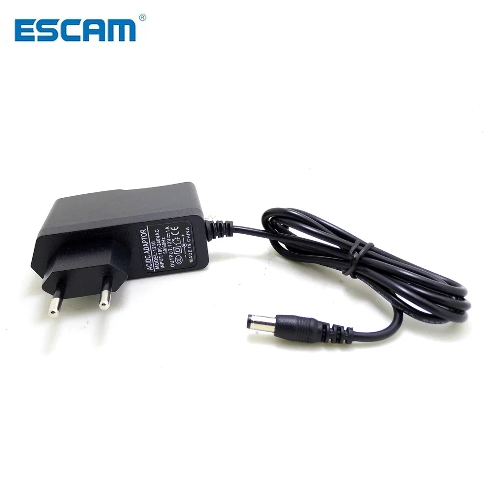ESCAM EU Plug AC/DC Power adapter charger Power Adapter for CCTV Camera AC 100-240V DC 12V 1A (2.1mm * 5.5mm)