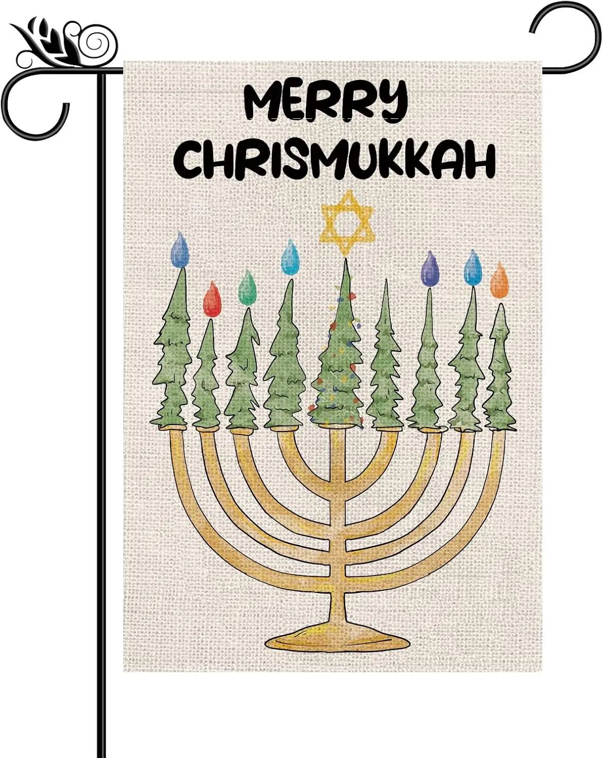 Merry Hanukkah Garden Flag Menorah Star of David Jewish Christmas Tree Double Sided Decorations for Outside, Winter Xmas Cha uui