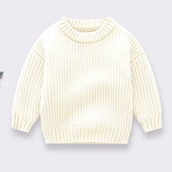 2024 Autumn Newborn Baby Girl Boy Knitted Sweater Long Sleeve Winter Sweater Solid Loose Pullover Casual Tops 3M-6Y Kids Clothes 3