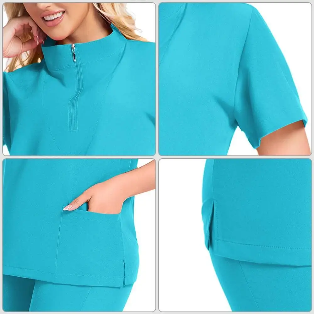 Nuovo set uniforme per scrub alla moda Tessuto medico chirurgico economico in poliestere rayon spandex per scrub infermieristico