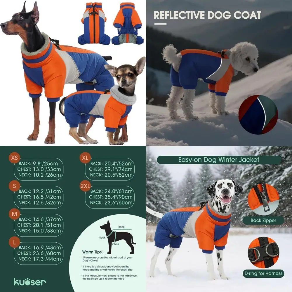 

Зимнее пальто для собак среднего размера со светоотражающей шлейкой, синее