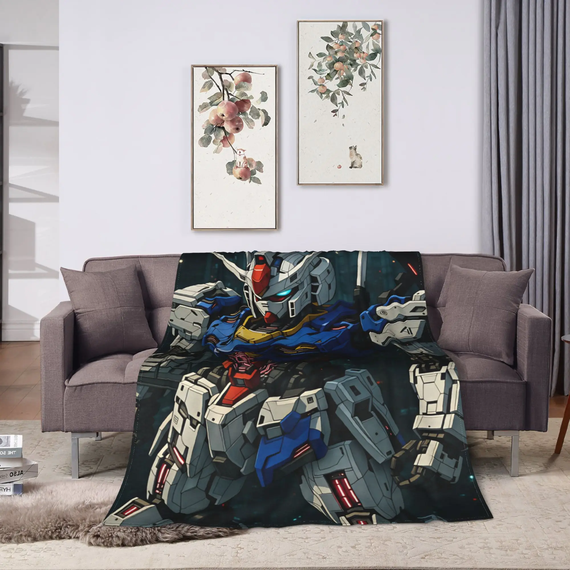 Mobile Suit Gundam Soft Warm Blankets  Travel Office Plush Bedding Throws Funny Bedroom Flannel Bedspread Sofa Bed Cover