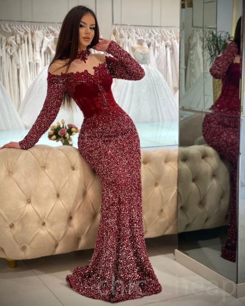 2024 Aso Ebi Burgundy Mermaid Prom Dress Lace Beaded Sexy Evening Formal Party Second Reception Birthday Engagement Gowns Custom