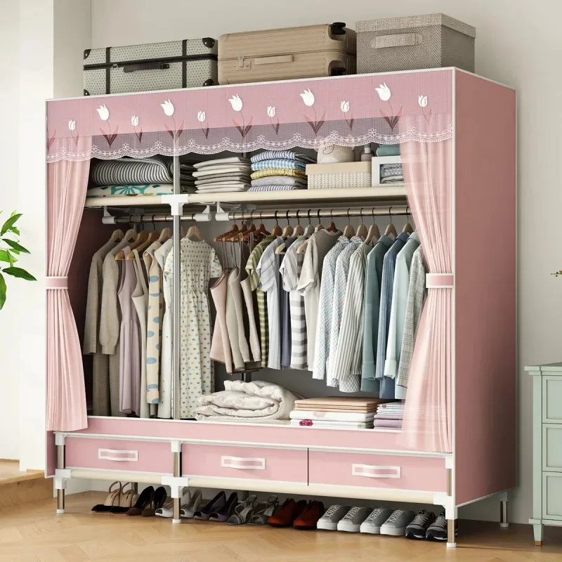 Freestanding Metal Closet Organizer with Drawers - A Moisture-proof Cloth Closet for Bedroom Storage