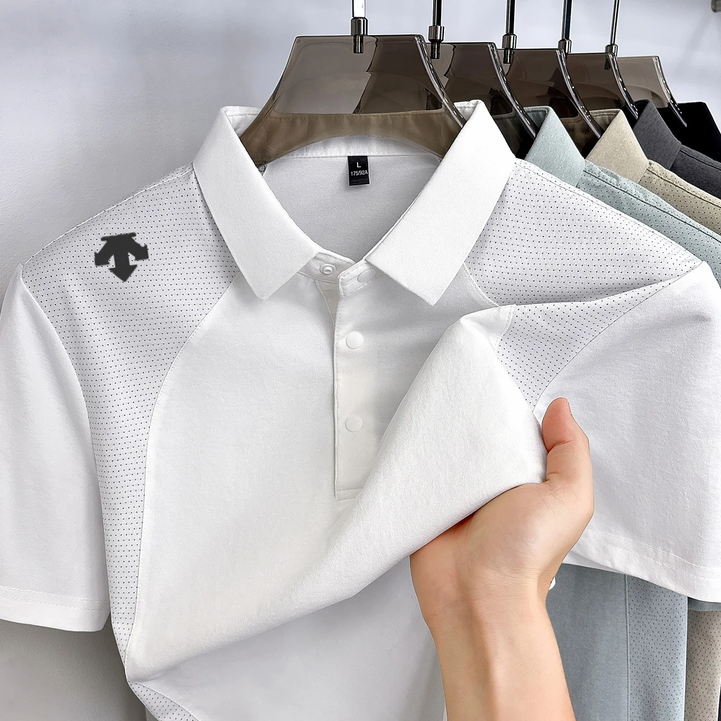 Summer Ice Silk Short sleeved Polo Shirt for Men's Fashion Designer Brand Embossed Design Casual Business Sports lapel T-shirt