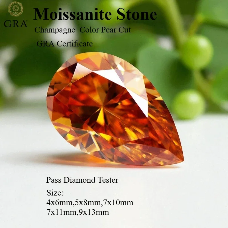 

Moissanite Stone Pear Cut Champagne Color Lab Grown Diamond DIY Jewelry Making Materials With GRA Certificate Wholesale Price