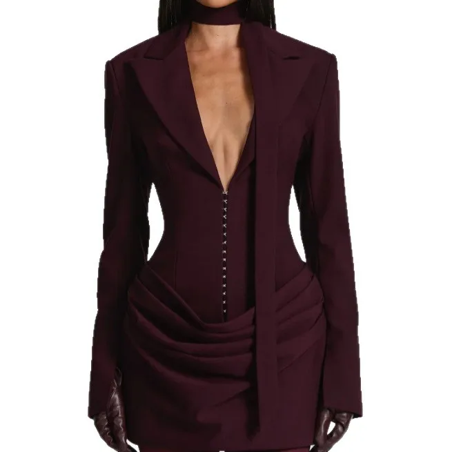 

Elegant V Neck Suit Dress for Women Iwith Scarf Spring Dress Office Lady Women Dress Vintage Lady Clothing