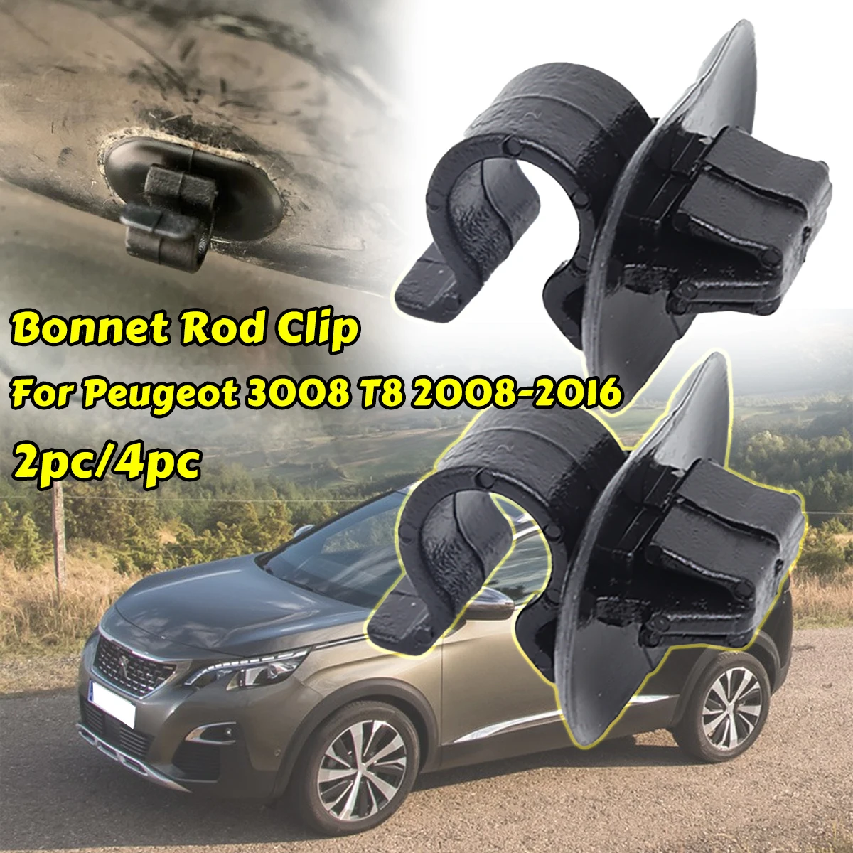 For Peugeot 3008 T8 Bonnet Rod Stay Support Strut Retainer Lock Black Plastic Fastener Car Hood Tools Accessories 2008 2009-2016