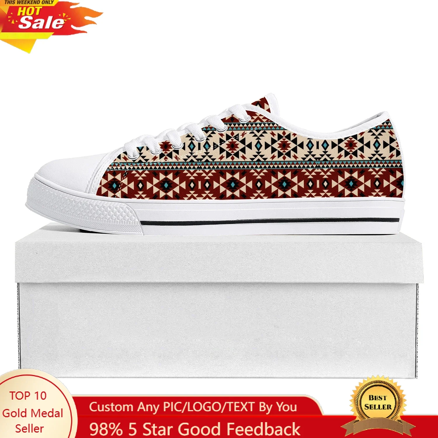 Etnische Tribal Aztec Patroon Lage Top Hoge Kwaliteit Sneakers Heren Dames Tiener Op Maat Gemaakte Canvas Sneaker Casual Paar Schoenen