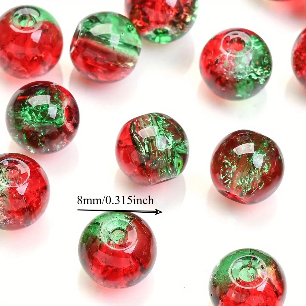 About 100pcs 8mm Christmas Crystal Glass Cracked Round Beads Green Red Jewelry for DIY Handicrafts Earrings Necklaces Bracelets
