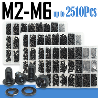 2510p Hex Hexagon Socket Button Head Screw Kit M2 M2.5 M3 M4 M5 M6 Black 10.9 Grade Allen Screws Bolts with Nuts Washer ISO7380