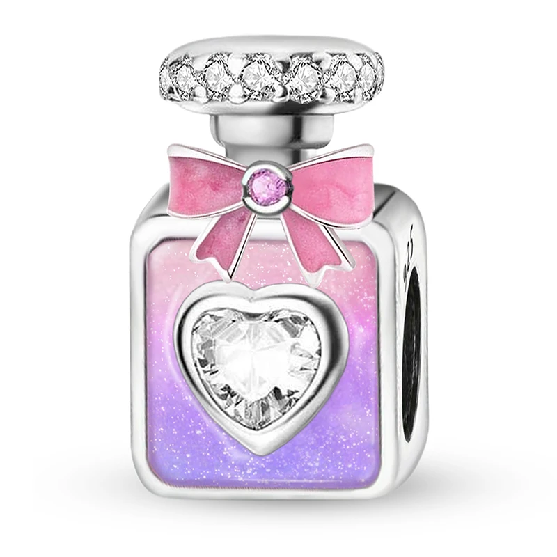 

925 Sterling Silver Perfume Swing Purple Series Suitcase Love Heart Charm Beads Fit Original Bracelets Jewelry Gift