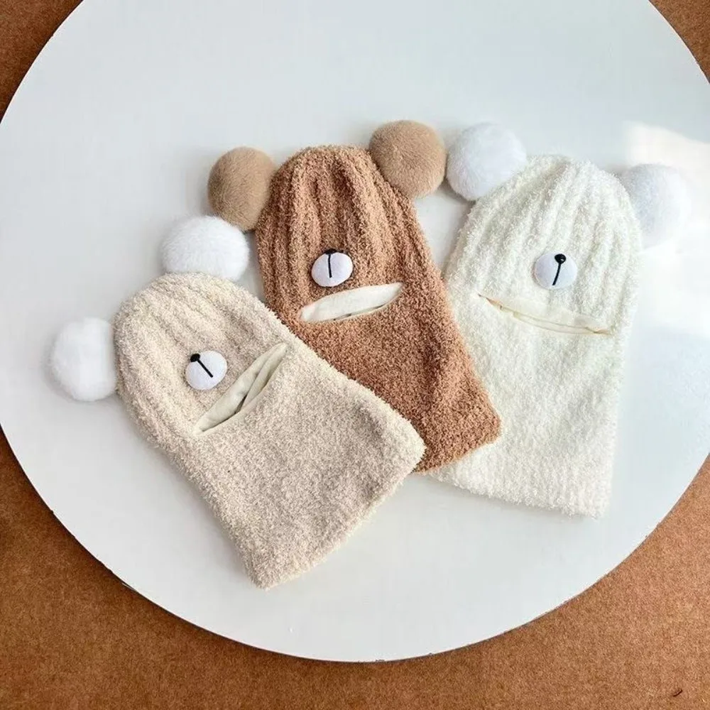New Warm Scarf Mask Integrated Hat Windproof Coldproof Pullover Cap Cute Bear Knitted Lei Feng Hat