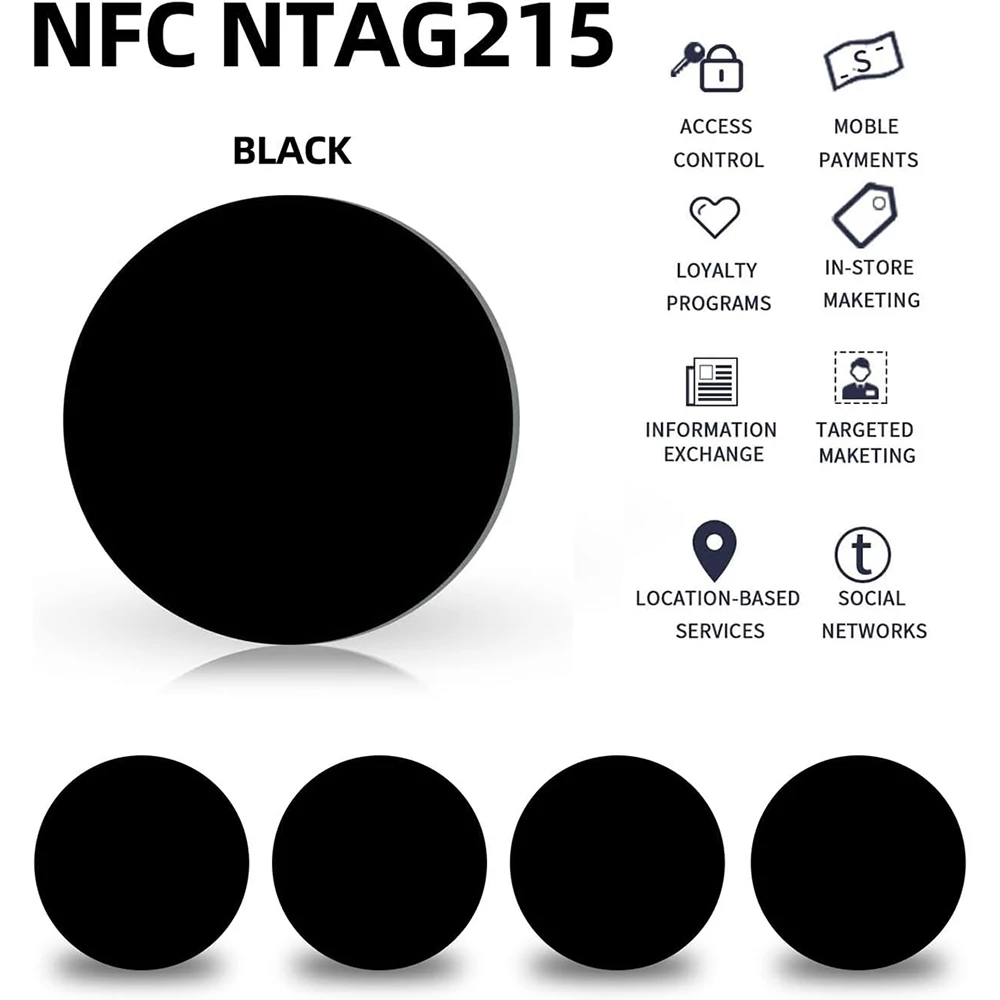 NFC Ntag215 Round Coin Card Programmable 504Bytes Tags,for NFC Phones and Device,Compatible with TagMO and Amiibo